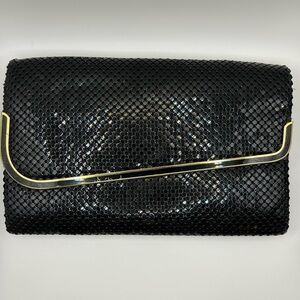 Elegant Black Sequin Shimmer Clutch with Gold Accent Purse handbag VINTAGE